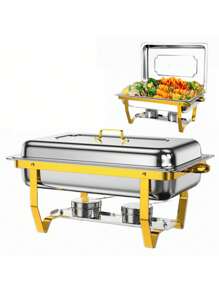 1 Set, Stove, Hanging Cover-Style Dining Warmer, Stainless Steel Catering Warmer Server | Home Stainless Steel Insulated Hot Pot Buffet Warmer | Buffet Warmer With Cover For Restaurants | Food Warmer | Food Warmer Plate For Catering, Parties, Weddings, Only For Cooking | Buffet Warmer, Thick Gold-Plated Stainless Steel Hotel Buffet Warmer, Restaurant Dining Warmer, Square Folding Cover Hotel Buffet Warmer, Food Storage Box
