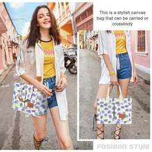 Canvas Tote Bag For Women With Pockets Crossbody Bag Tote Shoulder Handbags Casual Work Bags Everything Tote Bag - 淺紫藍花 - 查看 2