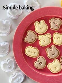 卡通图案饼干模具、可爱动物造型（小猫、小狗、小兔子、熊、心形、吐司）饼干模具、软糖巧克力饼干印章、厨房配件和派对礼物的理想模具、开学季便当用品、甜点模具、厨房糕点制作工具 - 白色 - 查看 6