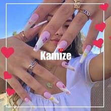 DANMANR Long Press On Nails Square French Fake Nails Full Cover Nude Acrylic False Nails For Women And Girls 24PCS (Bling Multicolor) - 淺藍色 - 查看 7