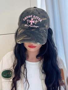 1pc Unisex American Retro Chic Camo Cross Embroidery Baseball Cap, Streetwear Style, Versatile For Summer - Peaked Cap - View 3