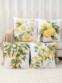 4个45*45厘米黄色柠檬图案装饰枕套，夏季风格图案枕套，柔软桃皮绒方形靠垫套，适合派对装饰、生日礼物、家居装饰、房间装饰、椅子装饰、客厅装饰等。不含枕芯。 - 檸檬抱枕套 - 查看 9