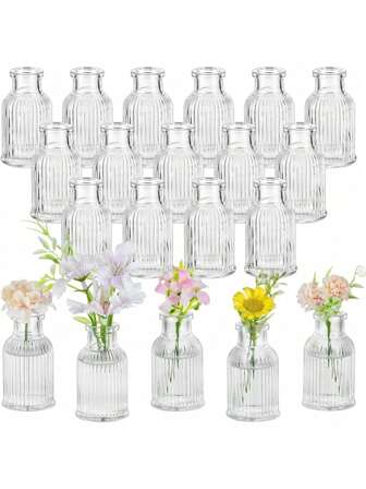 6 piezas de jarrones de vidrio, adecuados para decorar el centro de la mesa del comedor, pequeños y exquisitos, con rayas transparentes de estilo moderno y retro, adecuados para bodas, fiestas, decoración de mesa y decoración del hogar