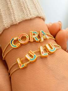 1 Peça Pulseira Personalizada Customizada com Nome Estilo Europeu e Americano em Ouro 18k, Pulseira de Algema Personalizada com Nome, Pulseira Minimalista, Estilo Acadêmico, Aplicação de Letra, Temporada de Volta às Aulas, Presente para Estudantes, Amigos e Melhores Amigos