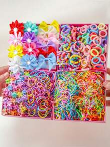 889pcs/Set Girls Flower Heart Bow Cute Simple Princess Hair Clips, Hair Ties, Hair Bands, Hair Accessories Set, Suitable For Daily Use And Gift