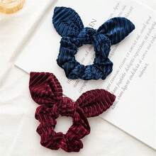 4 件圣诞秋冬毛绒兔耳结发带，女士跨境发带现货发饰，发圈，发球 - 彩色 - 查看 4