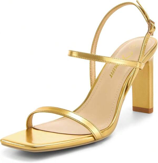 Athlefit Women's Strappy High Heels Square Open Toe Heeled Sandals Ankle Strap Dressy Wedding Party Shoes