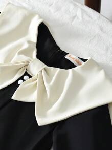 Rochie de fete tinere, cu mâneci lungi și rever blocat în culori, stil dulce și drăguț, potrivită pentru purtare toamnă-primăvară