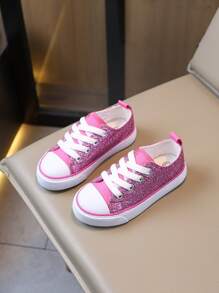 Bright Color Fashion Children's Canvas Shoes, Girls' Casual Flat Shoes, Girls' Sports Sneakers For Spring/Autumn - Pink and Purple - View 3