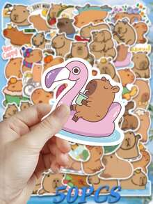 50 张可爱卡通水豚贴纸，创意简约设计，适用于装饰水族馆、剪贴簿、手机壳、笔记本、滑板、吉他、派对用品、手提箱、信封等，也非常适合圣诞节、万圣节、毕业典礼、返校礼物和生日礼物 - 彩色 - 查看 9