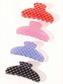 1 件儿童可爱简约格子按扣发夹，时尚发饰 - 彩色 - 查看 3