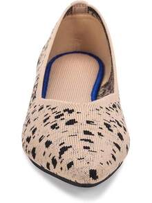 Womens Flat Shoes Classic Pointed Toe Flats Knitted Dress Shoes Soft Comfortable Dressy Flats Women - 黑點 - 查看 7