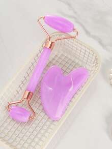 1/2件套面部美容刮痧按摩工具，紫色滚轮按摩器，身体刮痧板，经络按摩套装，适合女性、学生、母亲、姐妹，节日礼物 - 紫色 - 查看 2