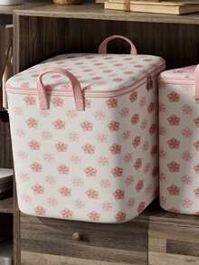 1pc Bohemian Floral Print Foldable Storage Box With Zipper Closure, Large Capacity Polyester Material, Suitable For Clothes, Quilts, Dorm Room And Closet Organization - Multicolor - View 6