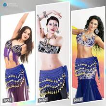Chiffon Belly Dance Hip Scarf With 128 Coins For Yoga Class - 皇家藍 - 查看 6