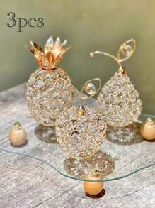 3pcs Crystal Metal Pineapple Table Centerpiece Handmade Crystal Candle Holder Hollow Fruit Decoration Home Party Wedding Holiday Bar Decoration(Product Features Slight Scratches Are Normal And Will Not Affect Normal Use)