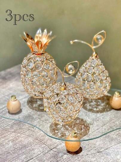 水晶金属菠萝餐桌摆件手工水晶烛台镂空水果装饰家居派对婚礼节日酒吧装饰（产品特点轻微划痕属于正常现象，不会影响正常使用）