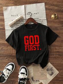 Tween Boy Casual Letter Print Short Sleeve Pullover T-Shirt With Round Neck For Summer - Black - View 3