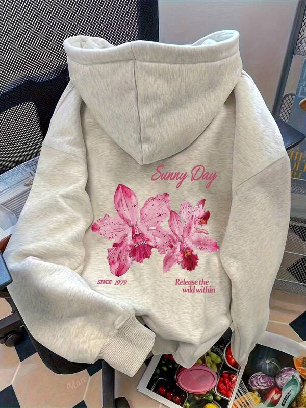 Floral Printed Loose Fit Oversized Hoodie, Women Casual Long Sleeve Pullover Sweatshirt For Autumn/Winter