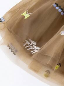 mini bala 2025 Spring Sweet Layered Tulle Skirt For Girls - Coffee Red Tone - View 6