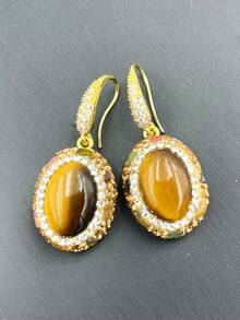 4件套天然虎眼石和东陵石水晶，优雅珍珠，简约风格，跨境电商货源