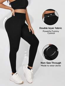 Women's Solid Color Minimalist Leggings For Daily Wear - màu đen - Xem 4