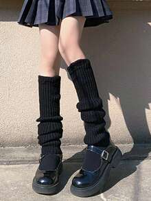 1 Pair Of Solid Color Vertical Striped Socks For Girls, 40CM/50CM/70CM, Autumn And Winter Style, Warm Decoration Sweet And Cute Socks For Spring, Autumn And Winter