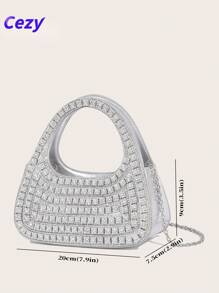 Cezy Bolso de mano con tachuelas de rhinestone de lujo, bolso de mano brillante con correa para el hombro desmontable, elegante para eventos formales, bodas, fiestas, bolso multiusos con asa superior y para el hombro