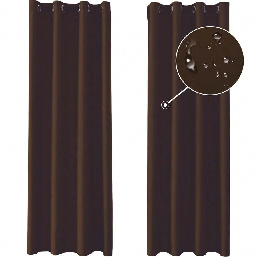 Ystyle Lot de 2 rideaux , rideau thermique protection contre le froid, rideau extérieur résistant aux intempéries avec œillets, rideau occultant, rideaux opaques, rideaux salon, rideau thermique protection contre la chaleur - Marron - Voir 1