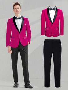 Docapeiton Men's Suit Jacket + Pants Set, For Wedding, Dates (Excluding Tie) - Hot Pink - View 1