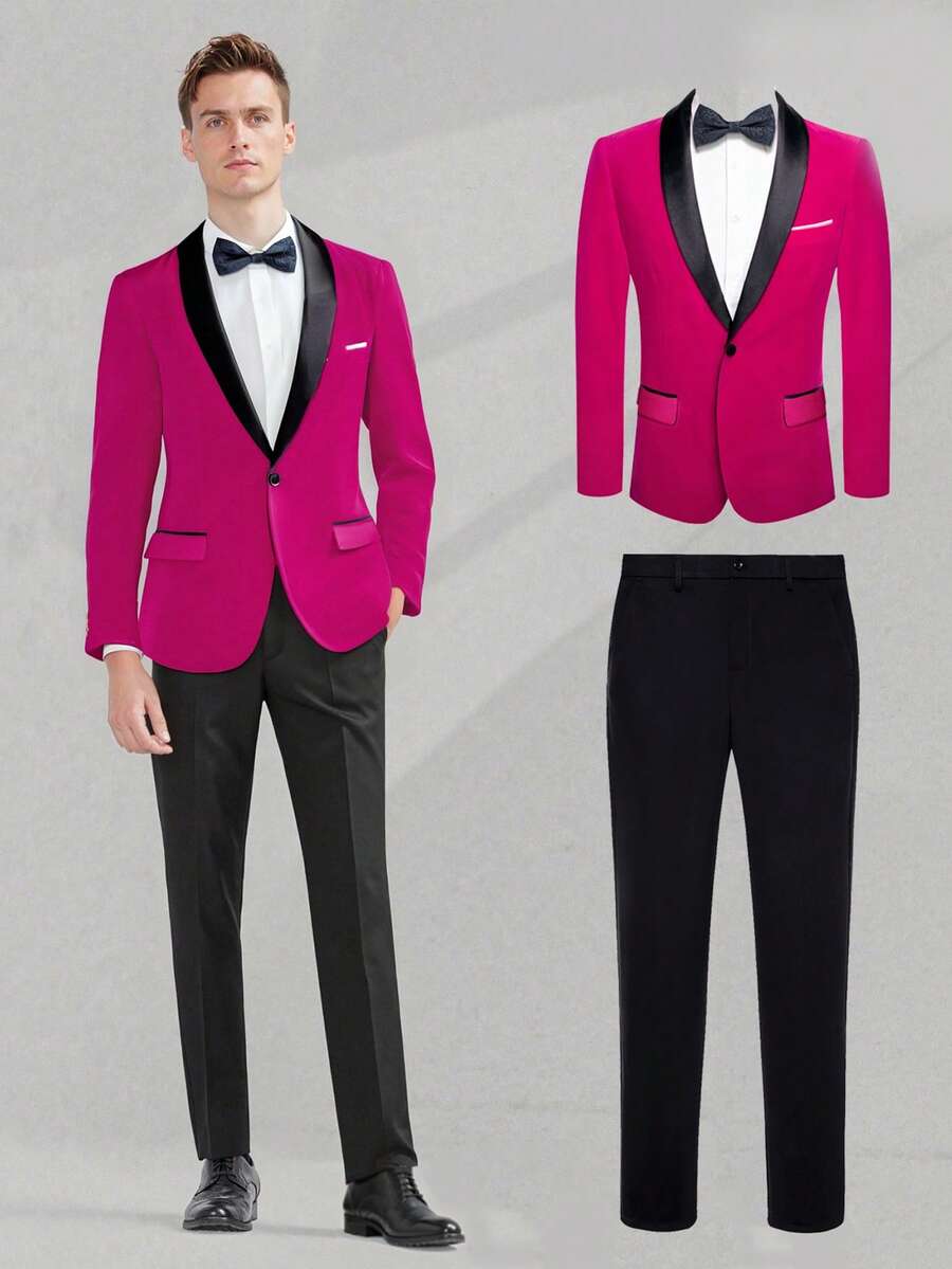 Docapeiton Men's Suit Jacket + Pants Set, For Wedding, Dates (Excluding Tie) - Hot Pink - View 1