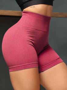 jelik fashions Bermuda Shorts Women's Shorts Premium Ribbed Polyamide Fabric Non-Transparency Gym Fitness - 酒紅色 - 查看 2