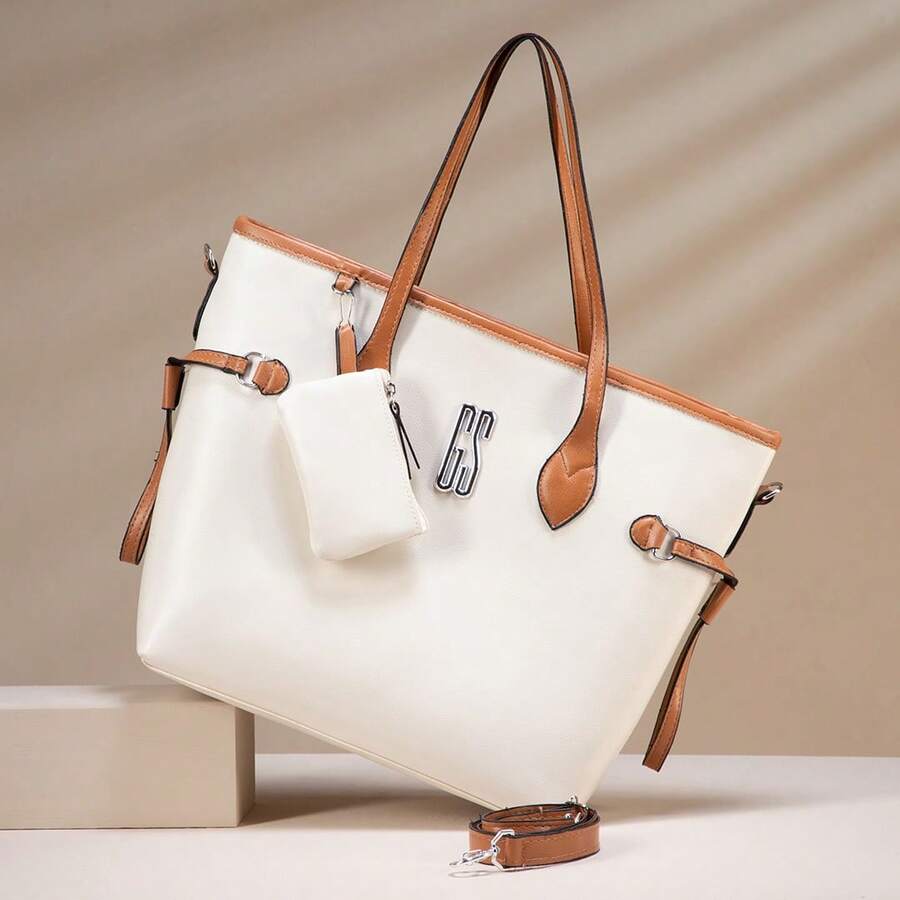 Gaby Show Women's Fashion Glamorous Bag Premium Line Chic Satin Lining + Coin Purse - 象牙色/焦糖色 - 查看 1