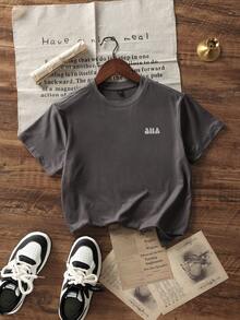 Áo thun tay ngắn cổ tròn in họa tiết thường ngày màu xám đậm cho bé gái tuổi mới lớn, áo mùa hè - Màu xám đen - Xem 4