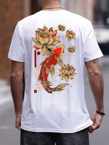 男士时尚印花宽松短袖T恤 | 精致设计 | 夏季必备 | 轻松搭配，展现你的风格 - 白色 - 查看 2