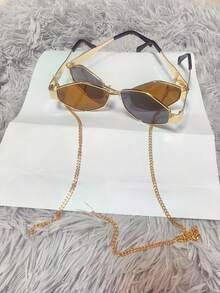2pcs Glasses With 1pc Glasses Chain, Retro Geometric Stylish Glasses, Women's Small Metal Frame Fashionable Glasses, Women's Fashionable Glasses, Beach Accessories, Women's Glasses, Basic Autumn/Winter Women's Wear, Business Casual Gift, Butterfly Shape - B-2PCS (black + Brown) + Chain - View 3