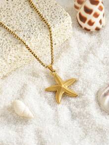 3 件套时尚不锈钢项链套装 - 海星/海马/海龟吊坠，适合日常佩戴、节日、度假、约会、派对、节日礼物 - 金黃色 - 查看 2