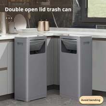25L Plastic Kitchen Trash Can Slim Waste Bin With Top And Side Opening For Home Office