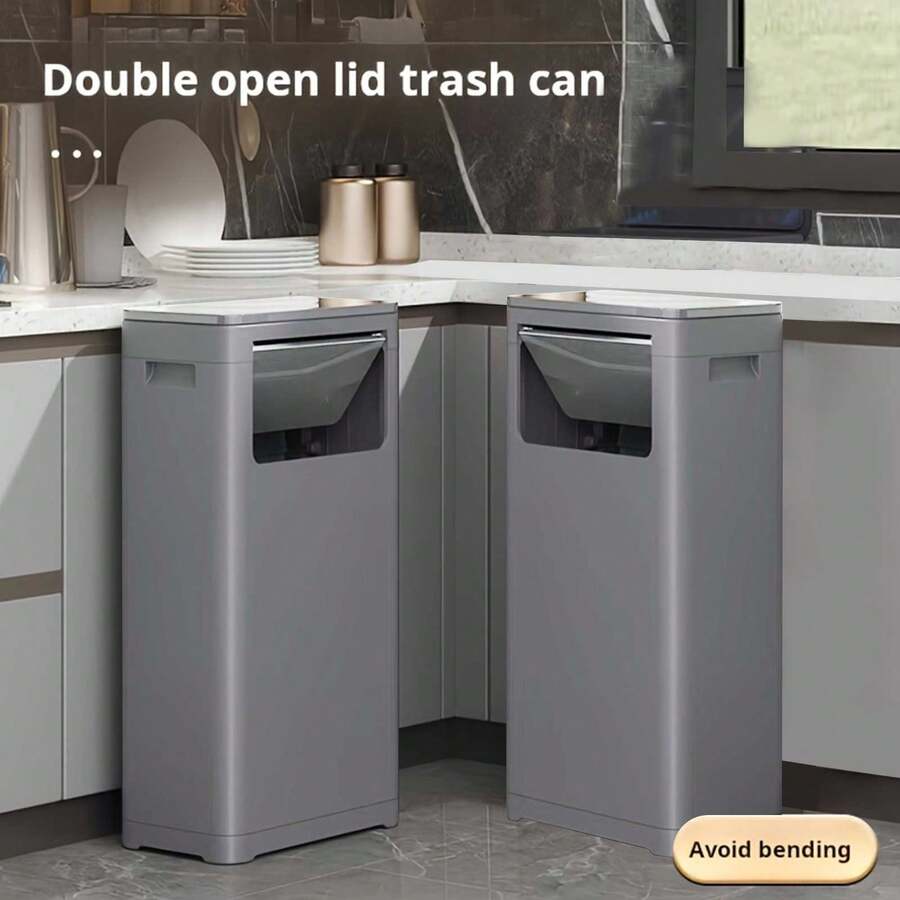 25L Plastic Kitchen Trash Can Slim Waste Bin With Top And Side Opening For Home Office