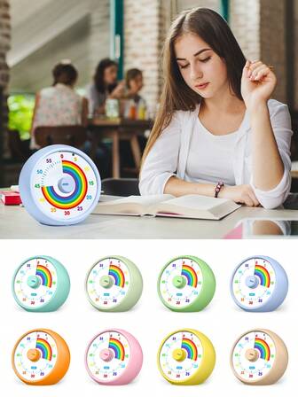 Visual Timer For Kids, 60-Minute Countdown Timer For Classroom Office Kitchen, Desk Timer Kids Time Management Tools With Silent Operation, Pomodoro Timer Rainbow Pattern