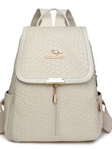 女士软皮背包，大容量女士背包，休闲旅行背包，书包 - 白色 - 查看 4