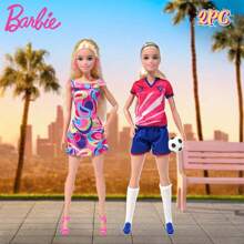 Barbie 1/2个芭比娃娃，官方授权，清新优雅风格，活力四射的芭比公主，鼓励运动时尚，甜美风芭比陪伴成长，增添节日欢乐，带来梦幻体验，派对焦点，激发想象力，做工精致，正版授权，生日派对，家庭聚会，圣诞节 - 粉色 - 查看 2