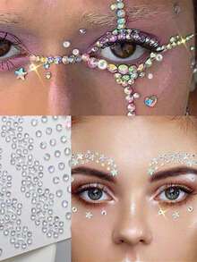 360 件 3D 闪光脸星圆形钻脸贴纸，360 件 1 张脸部宝石闪亮闪光装饰，适合开学季/日常派对/音乐节化妆舞会 DIY，360 件闪亮水钻宝石脸贴纸可贴于头发、眼睛、脸部、身体 - 彩色 - 查看 5