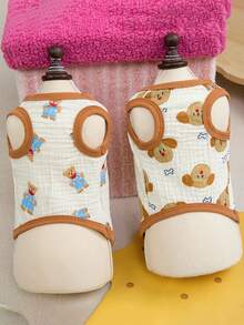 1 件适合小型犬和中型犬的狗狗 T 恤 - 柔软棉质无袖小狗衬衫、轻盈透气的夏季狗狗背心、可爱卡通印花宠物服装、舒适的狗狗衣服，适合日常穿着和户外活动 - 彩色 - 查看 5