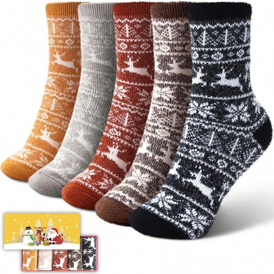 SISOSOCK 5 Pairs Fuzzy Soft Cozy Fluffy Socks Women, Casual Thick Plush Comfy Sleep Socks, Warm Winter Gifts Women - 多色-s1-1 - 查看 1