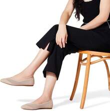 Womens Flat Shoes Classic Pointed Toe Flats Knitted Dress Shoes Soft Comfortable Dressy Flats Women - 本色網眼 - 查看 6