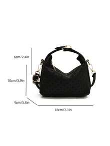 时尚女士迷你斜挎包，纯色化妆包手提小方形单肩包 - 黑色 - 查看 4