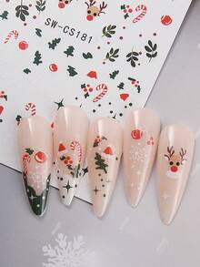 2 pezzi Adesivi per unghie natalizi 3D con disegni verdi, ghirlande, fiocchi di neve bianchi, adesivi autoadesivi per decorazione di unghie acriliche, per manicure di donne e ragazze