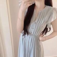 Women Midi Dresses - 霧霾藍色洋裝 - 查看 3