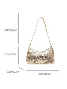 新款时尚亮片单肩法棍包，适合聚会、外出、度假、购物和日常使用，可容纳硬币、手机，也可作为办公室女士、大学生和职业女性的优雅工作包